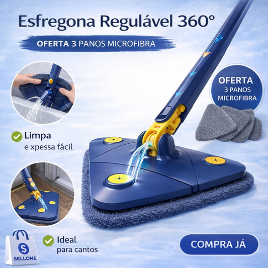 Esfregona Regulável 360° + OFERTA 3 PANOS MICROFIBRA