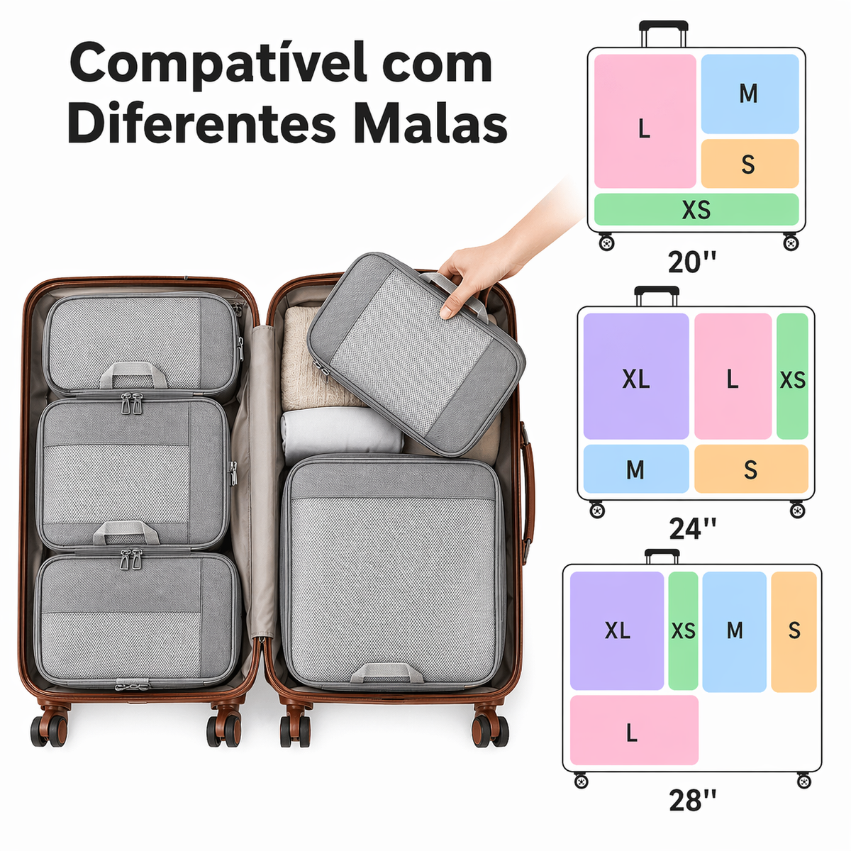 Pack de 5 Bolsas Organizadoras de Compressão para Mala