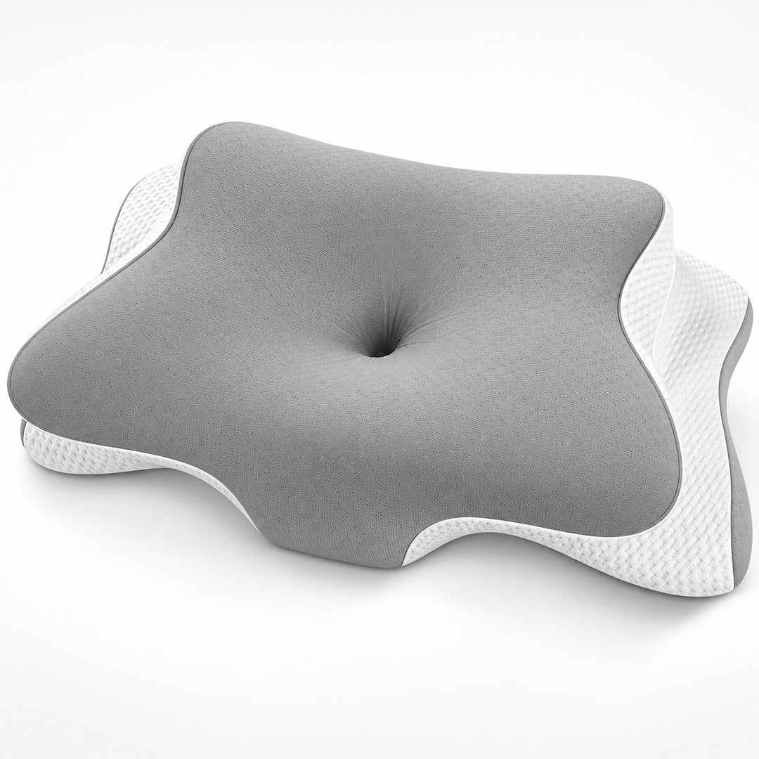 Almofada cervical em fundo branco-cinza