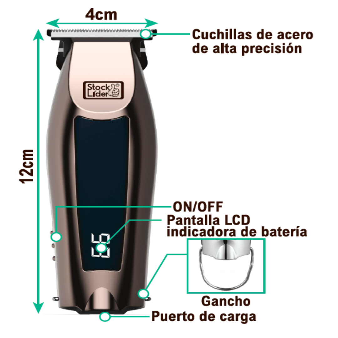 Máquina de Cortar Cabelo Profissional com Ecrã LCD (USB-C)