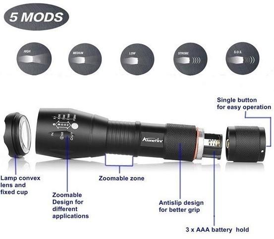 Lanterna Tactica Militar Led c/ Zoom 2000w