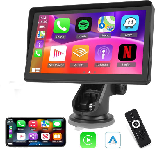 Ecrã Portátil 7" para Carro com Espelhamento iOS e Android