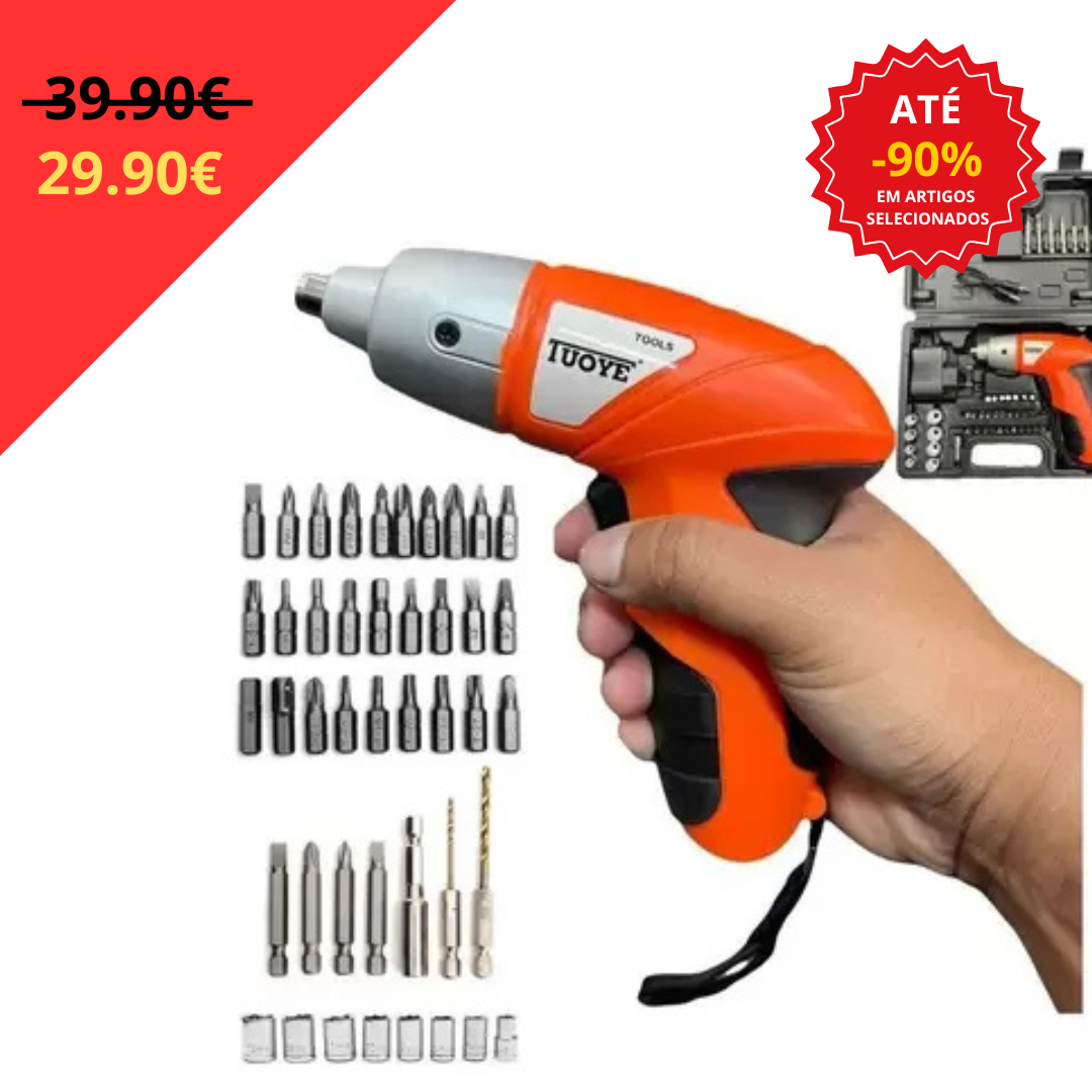 Mini Aparafusadora Recarregável 45 Peças – Portátil, Completa e Super Potente