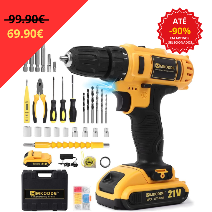 Berbequim Sem Fios 21V com 93 Peças