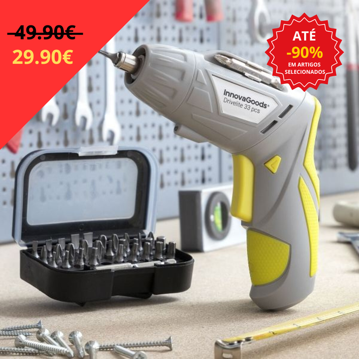 Aparafusadora Elétrica Sem Fios Multiposição com Acessórios Drivelite 33 Peças