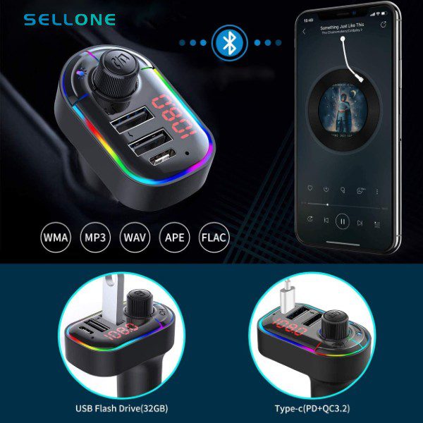 Kit para Carro Wireless C12 – Bluetooth 5.0 + 3 Portas de Carregamento
