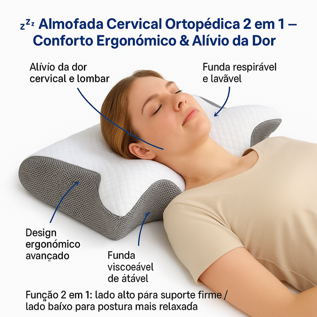 Almofada Cervical Ortopédica 2 em 1 — Conforto Ergonómico