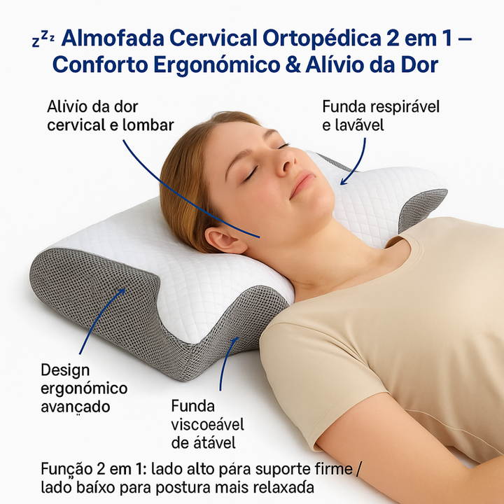 Almofada Cervical Ortopédica 2 em 1 — Conforto Ergonómico