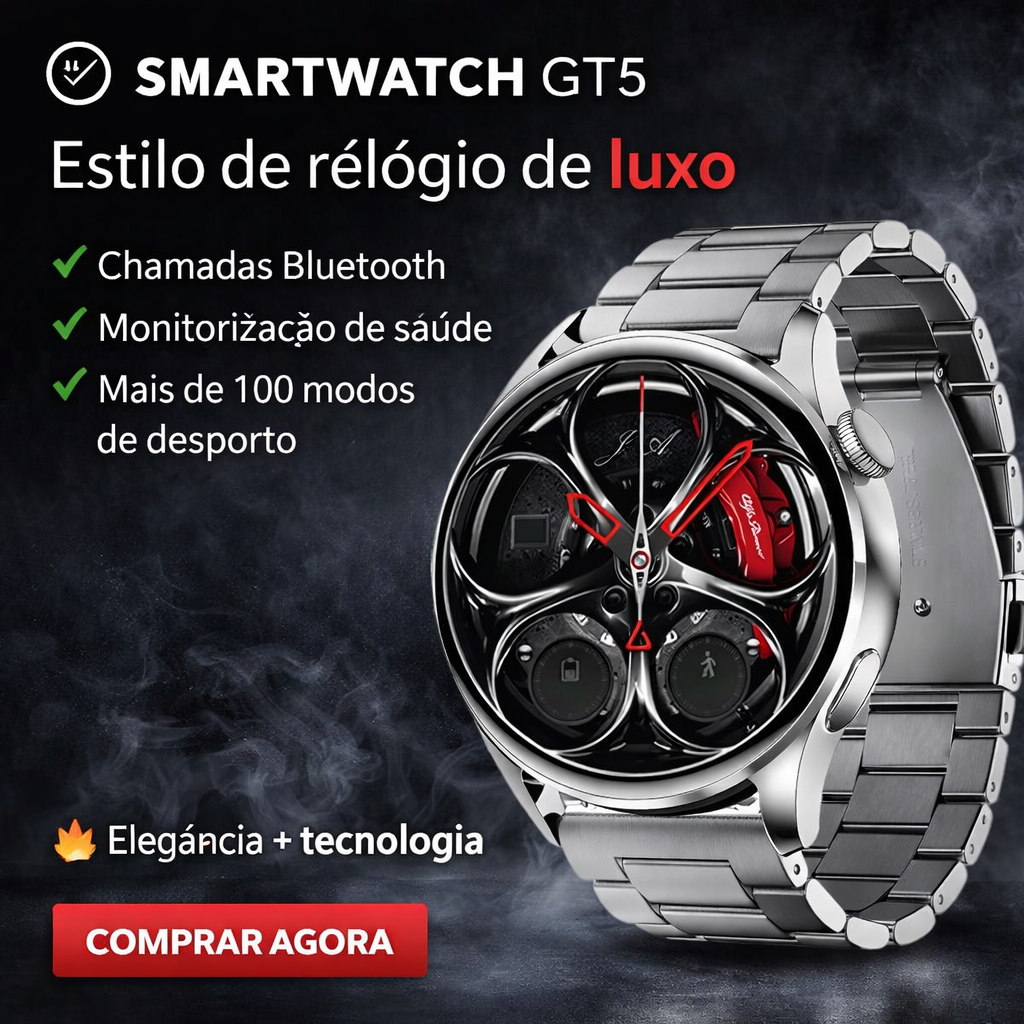 Smartwatch Desportivo GT5 Correia Metálica