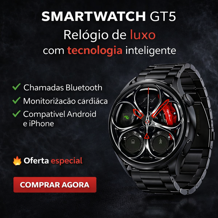 Smartwatch Desportivo GT5 Correia Metálica