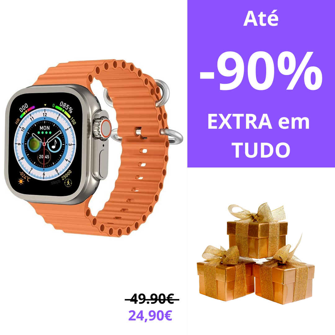 Smartwatch Ultra Pro com 2 Braceletes (Preto + Laranja)