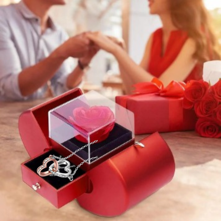 Colar Elo Eterno + Caixa Presente Rosa Preservada