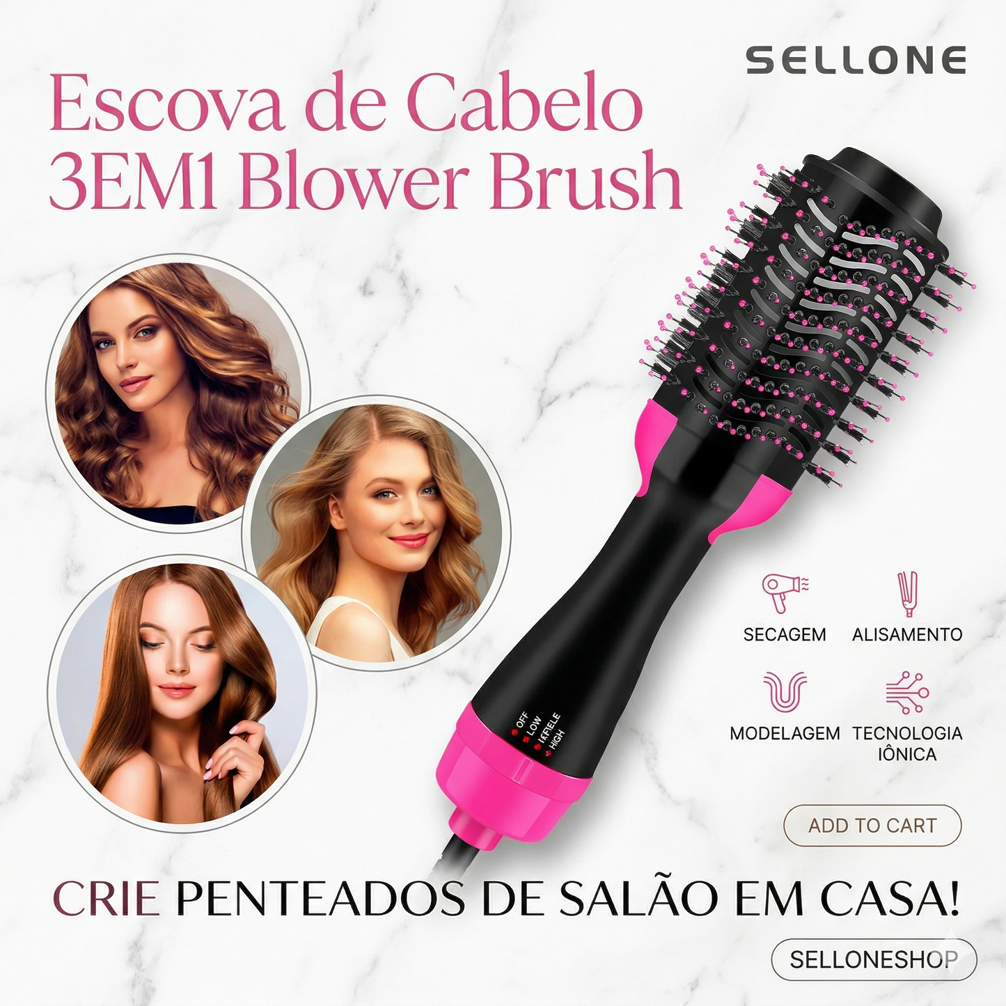 Escova de Cabelo 3em1 Blower Brush