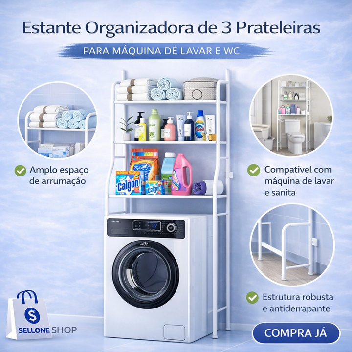 Estante Organizadora de 3 Prateleiras Para Máquina e WC