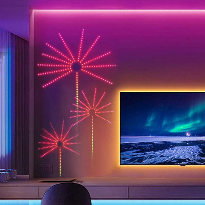 Faixa LED RGB Efeito Fogo Artificial – Luz Inteligente com Controlo por App e Comando