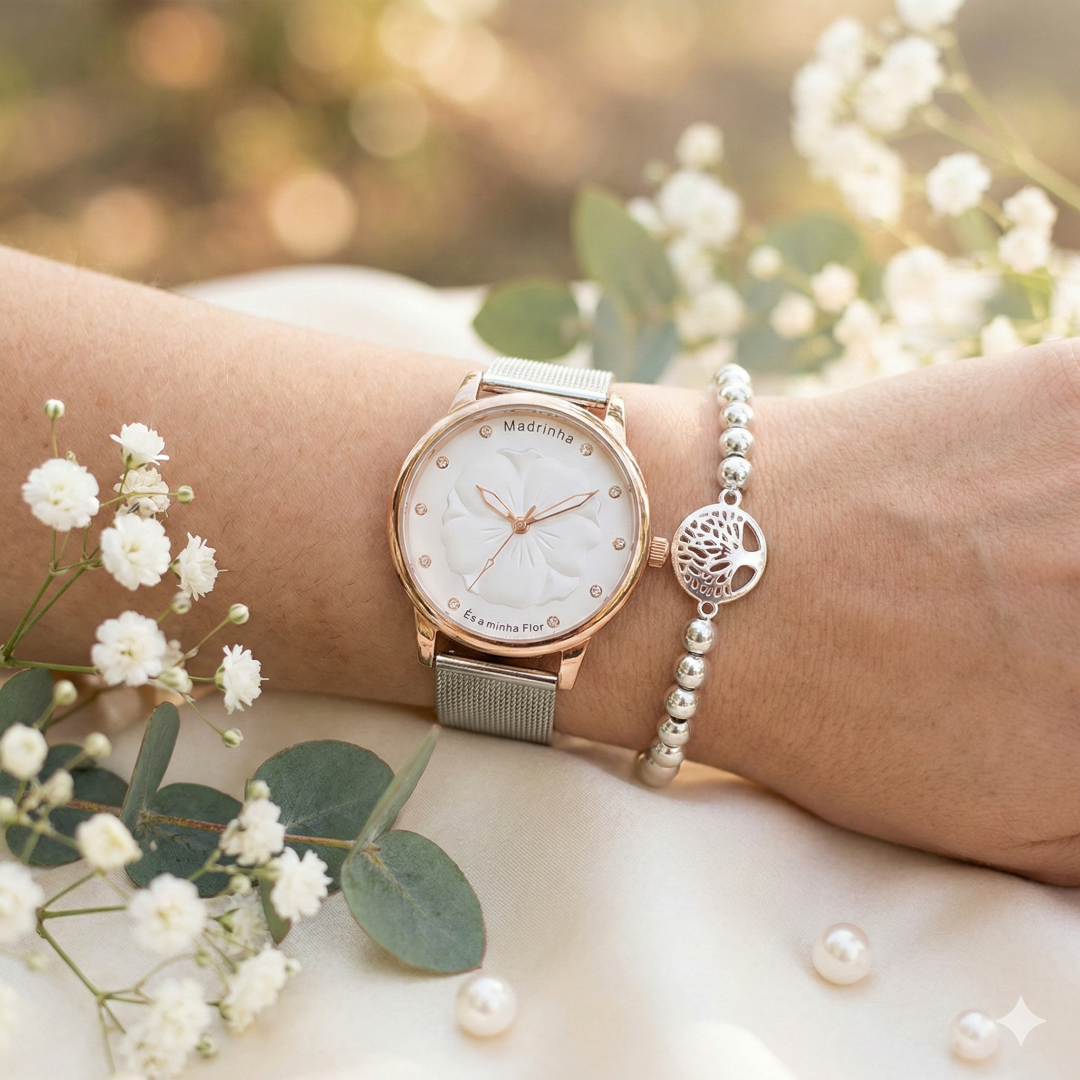 Relógio Madrinha És a Minha Flor em Aço