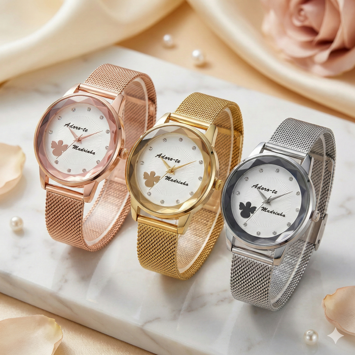 Relógio Adoro-te Madrinha Anjinho em Aço