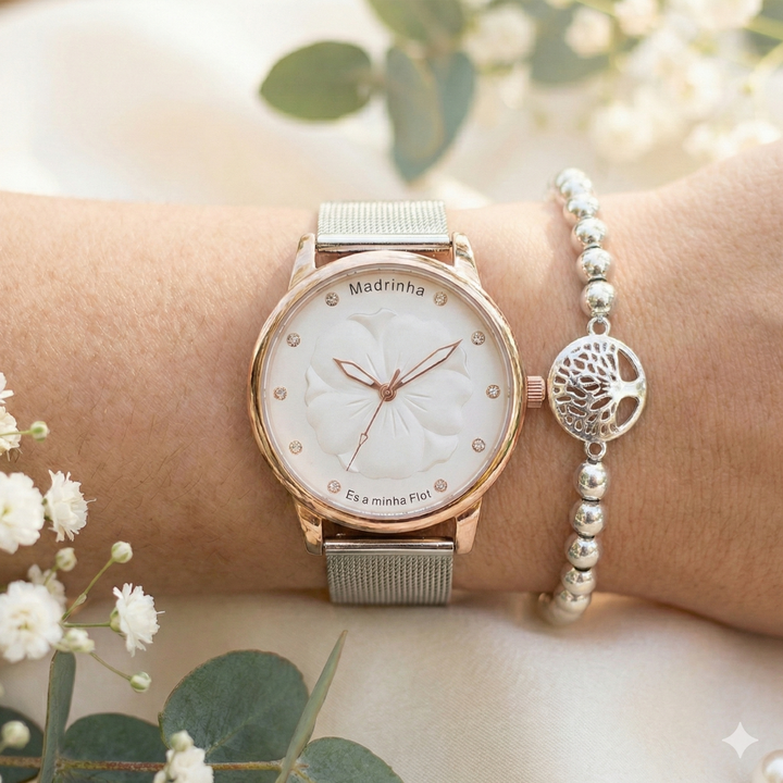 Relógio Madrinha És a Minha Flor em Aço