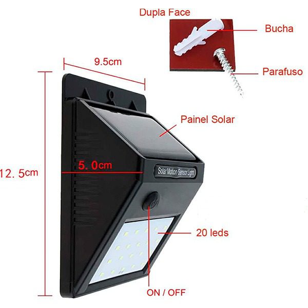 Lâmpada Solar Jardim 20Leds