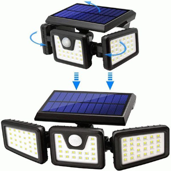 Lâmpada Solar de Parede com 3 Cabeças Rotativas
