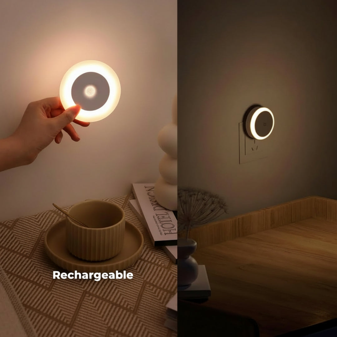 Luz Noturna LED com Sensor de Movimento – Recarregável, 3 Cores de Luz e Intensidade Regulável