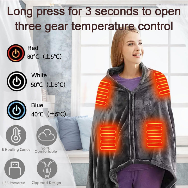 Manta Elétrica USB – 3 Níveis de Temperatura, Portátil e Ideal para Casa, Carro ou Campismo