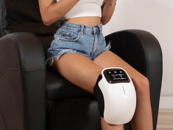 Massajador de Joelho - Massagem inteligente de vibração e termoterapia com infravermelho, design ergonómico, sem fios, painel de controlo com ecrã táctil LED