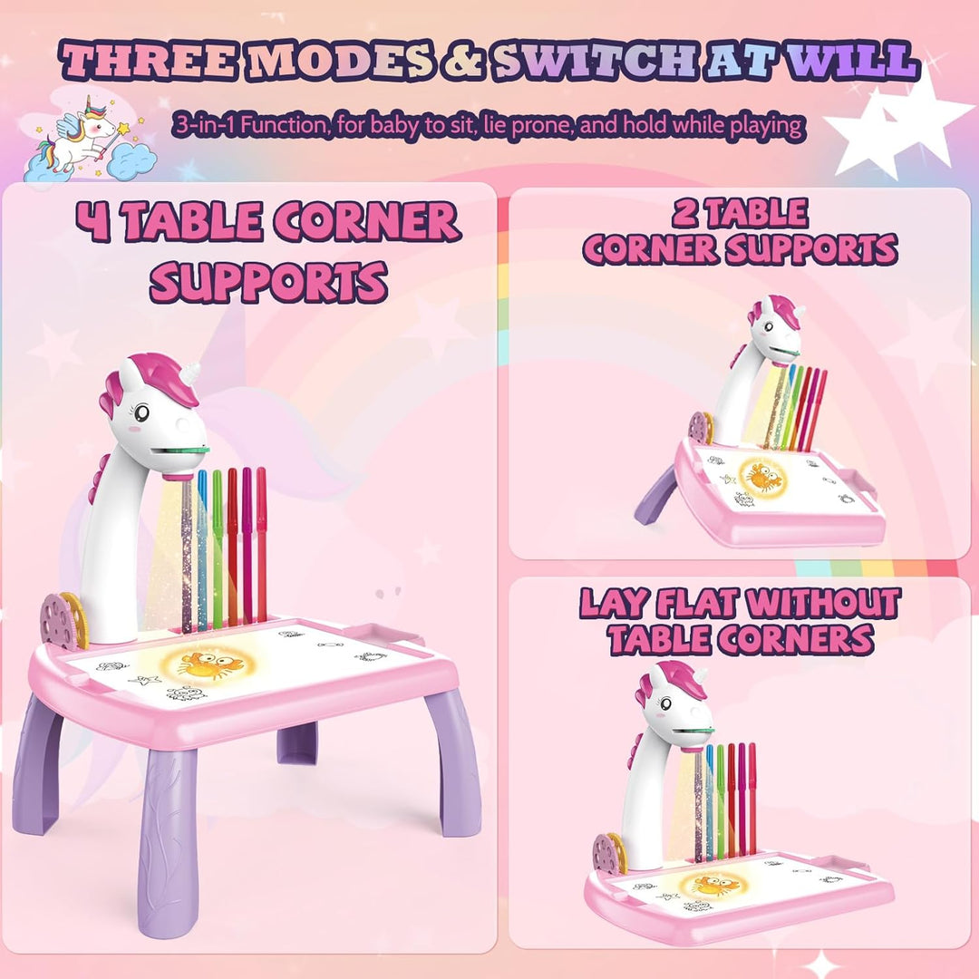 Mesa de Desenho com Projetor Infantil de 48 Peças Unicórnio Rosa