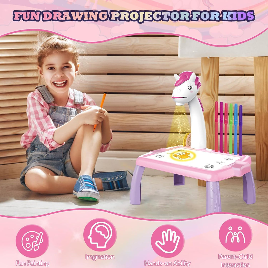 Mesa de Desenho com Projetor Infantil de 48 Peças Unicórnio Rosa
