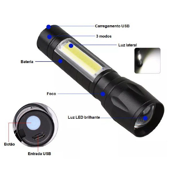 Mini lanterna recarregável USB