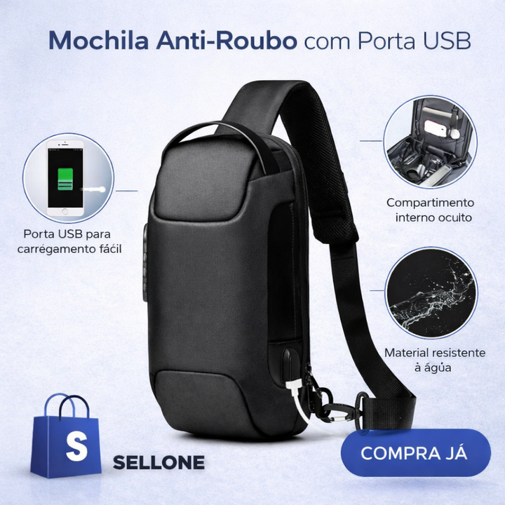 Mochila Anti-Roubo com Porta USB