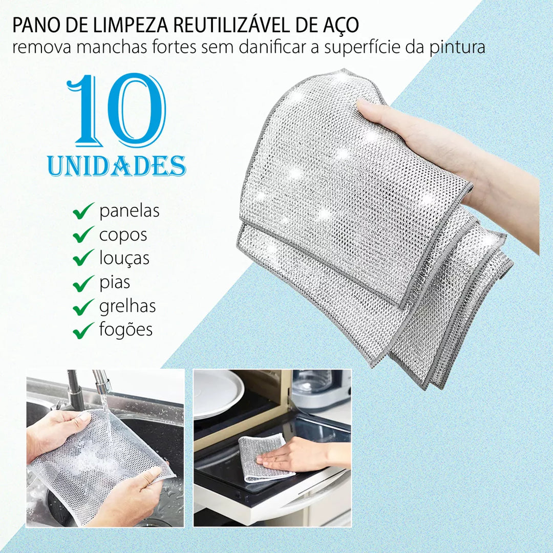 Pano Mágico em Aço Inoxidável Reutilizável - 10 Peças