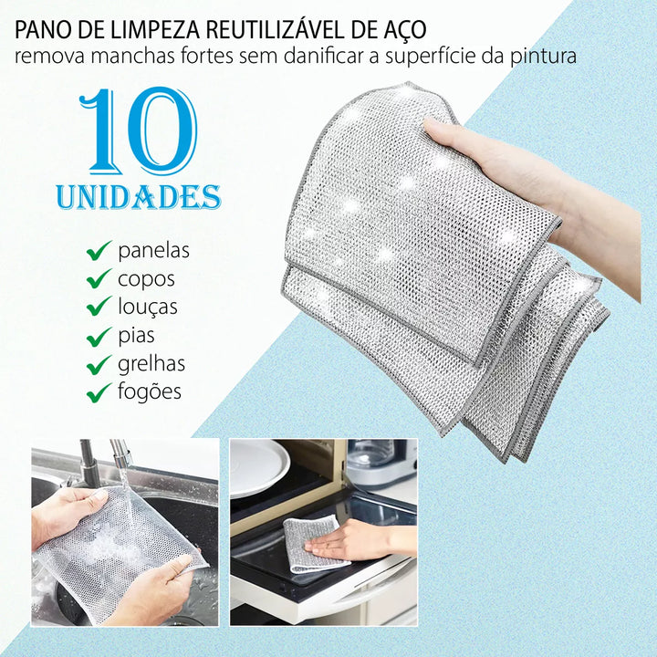 Pano Mágico em Aço Inoxidável Reutilizável - 10 Peças