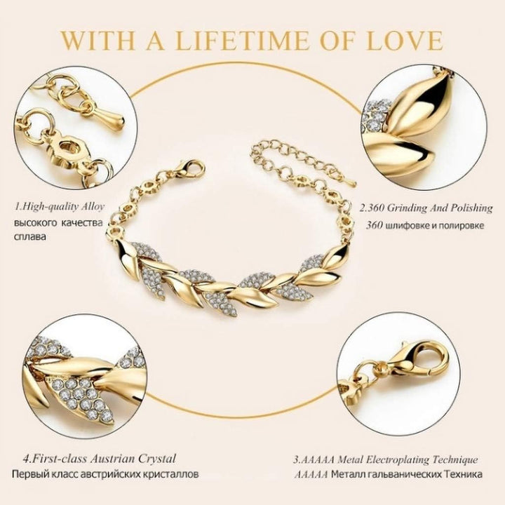 Pulseira de Folha Cristal Luxo