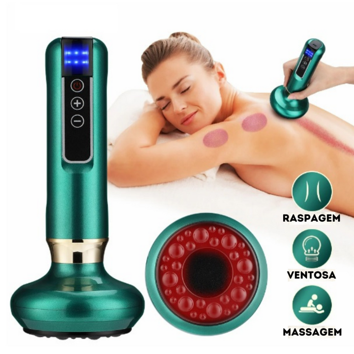 Massajador Inteligente de Pressão Negativa com Aquecimento – Inclui 2 Óleos de Massagem de Gengibre