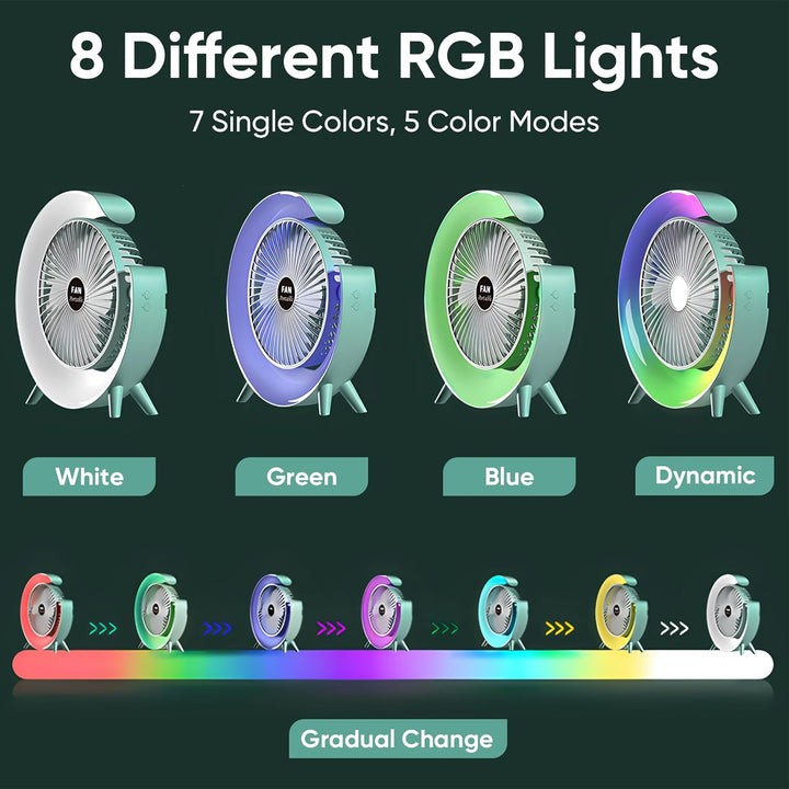 Ventoinha de Mesa Portátil com Luz RGB