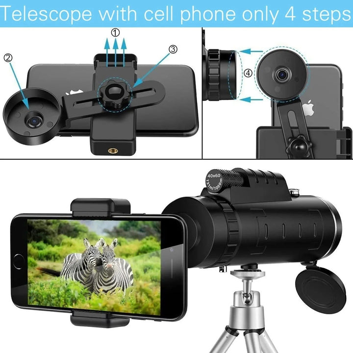 Telescopio Monocular HD 500X + Suporte Para Telemóvel