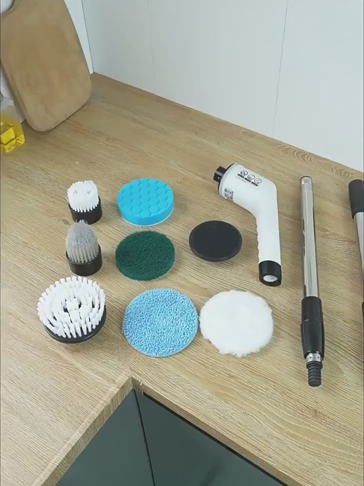 Escova Elétrica de Limpeza Giratória Sem Fios com 9 Cabeças – Casa, Casa de Banho e Automóvel