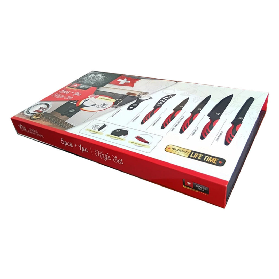 Conjunto de Facas de Cozinha Profissionais 6 Peças em Aço Inoxidável – Vermelho