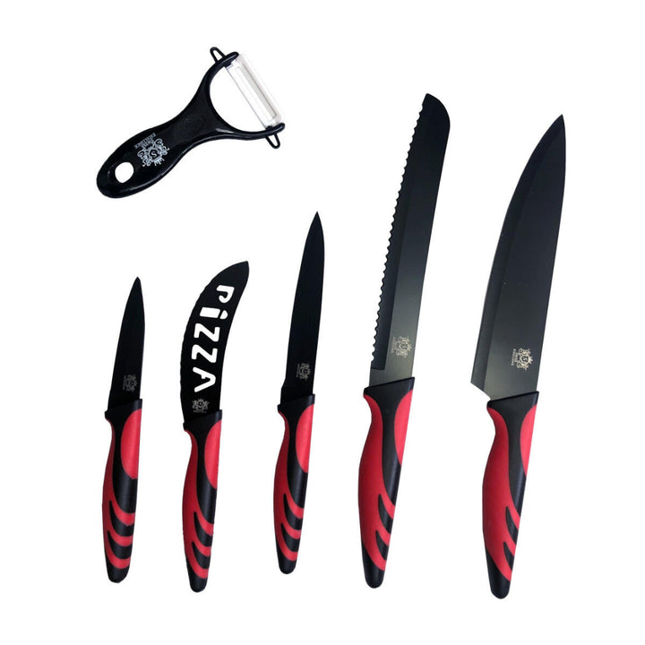 Conjunto de Facas de Cozinha Profissionais 6 Peças em Aço Inoxidável – Vermelho