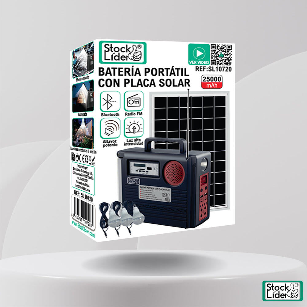 Bateria Portátil com Placa Solar 3 em 1