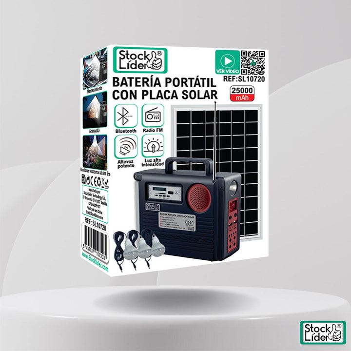 Bateria Portátil com Placa Solar 3 em 1