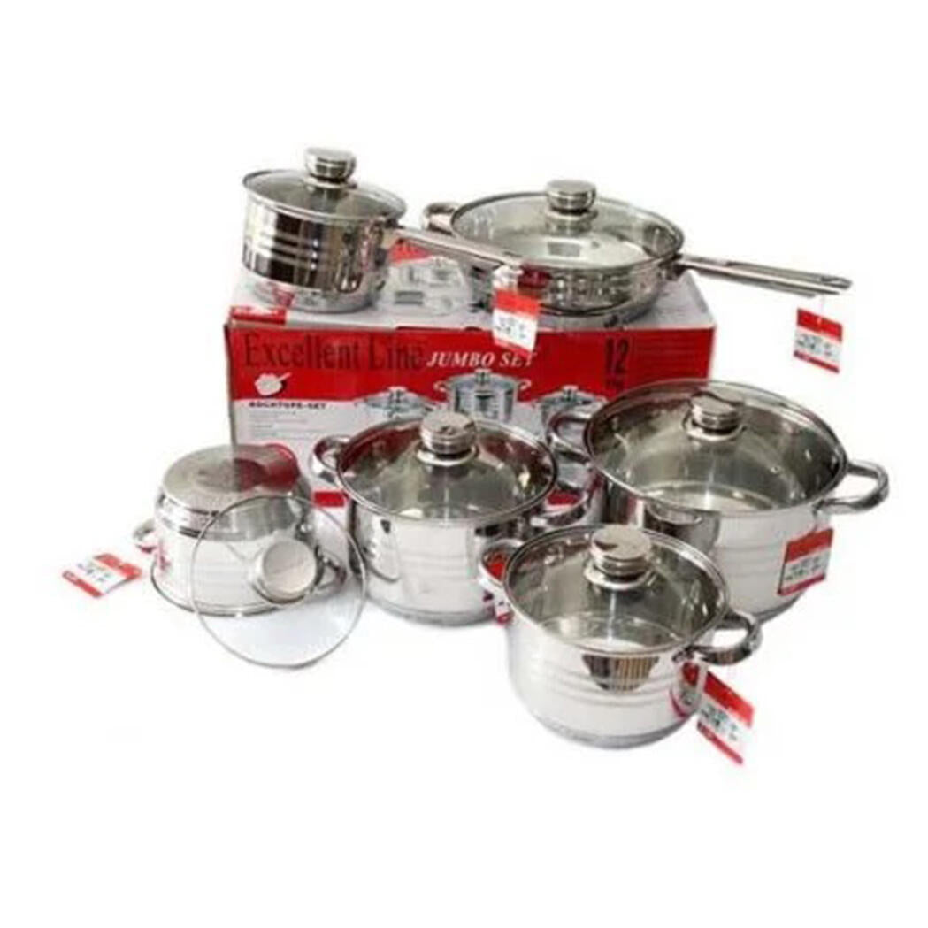 Bateria de Cozinha Premium 12 Peças em Aço Inoxidável