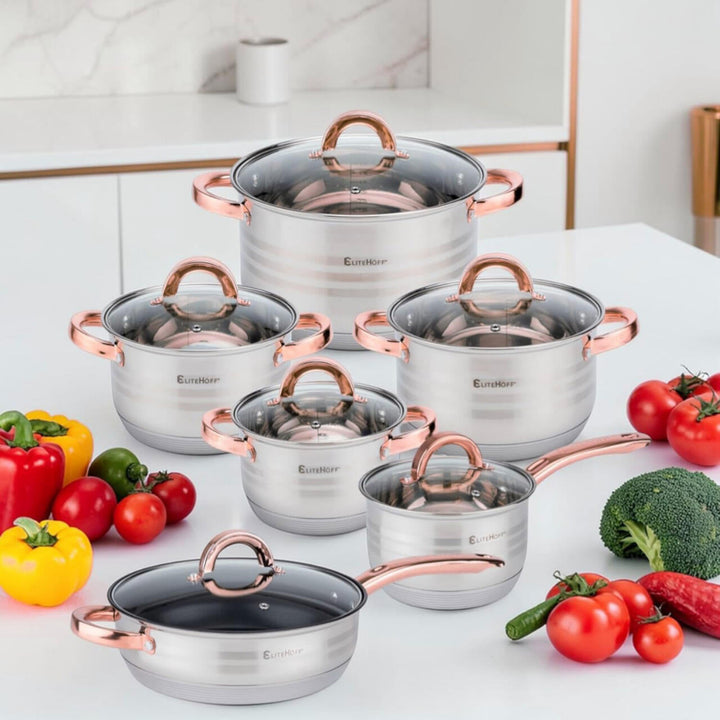 Bateria de Cozinha Premium Rosa 12 Peças em Aço Inoxidável