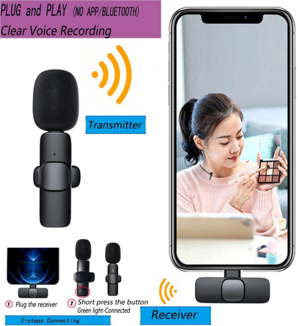 Microfone Gravador de Voz Lavalier 2 em 1