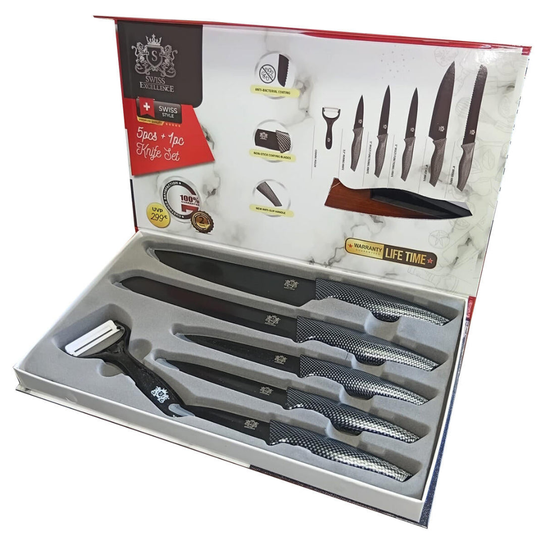 Conjunto de Facas de Cozinha Profissionais 6 Peças em Aço Inoxidável – Preto