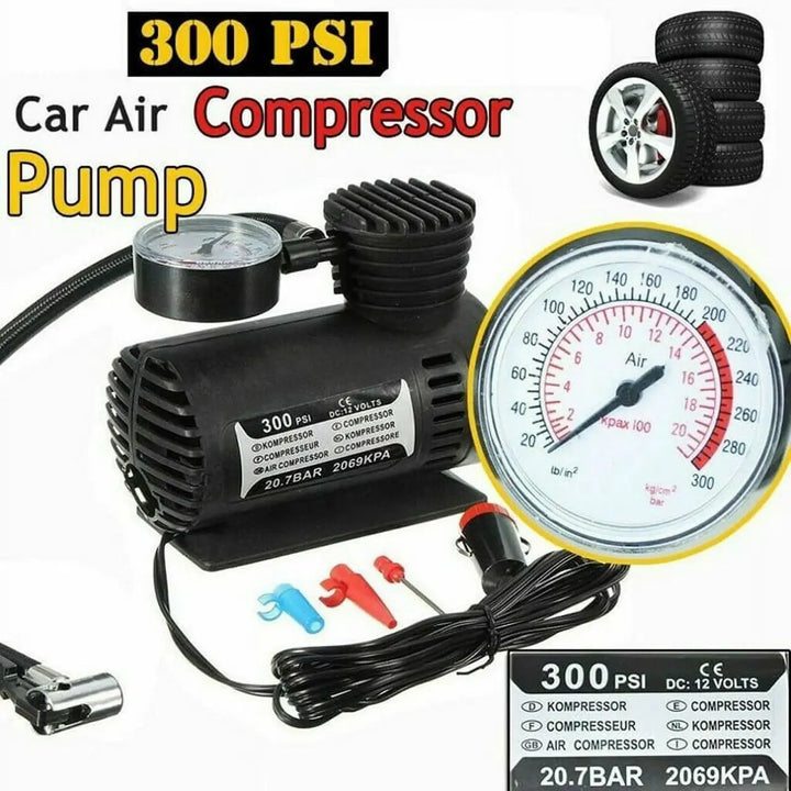 Compressor de Ar Portátil 300 PSI – Elétrico para Pneus de Automóvel