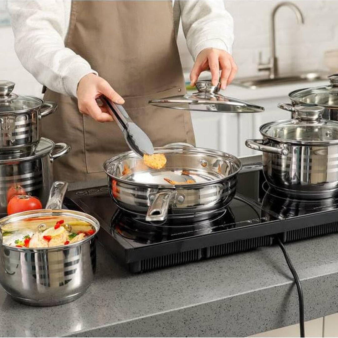 Bateria de Cozinha Premium 12 Peças em Aço Inoxidável