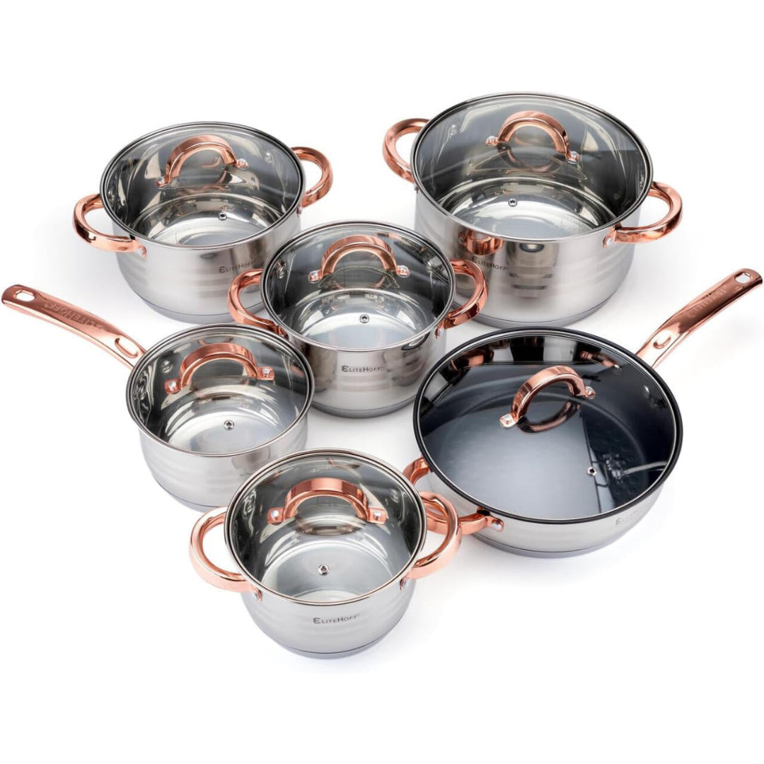 Bateria de Cozinha Premium Rosa 12 Peças em Aço Inoxidável