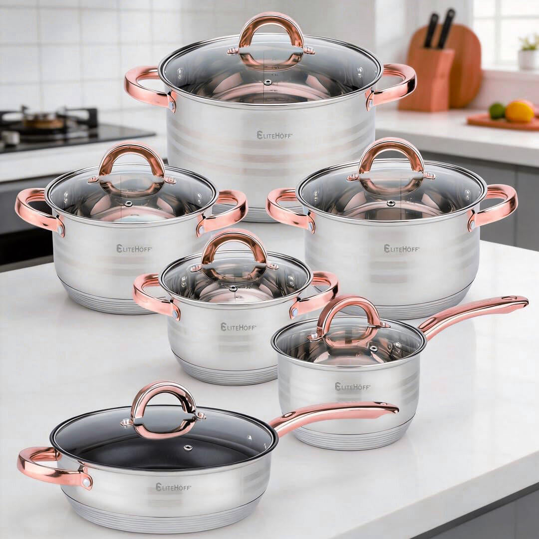 Bateria de Cozinha Premium Rosa 12 Peças em Aço Inoxidável